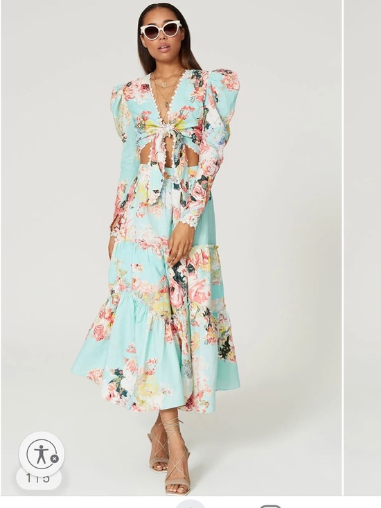HEMANT & NANDITA Dresses & Skirts - Hemant & Nandita Sage Floral Midi Skirt Embroidered Women’s Medium